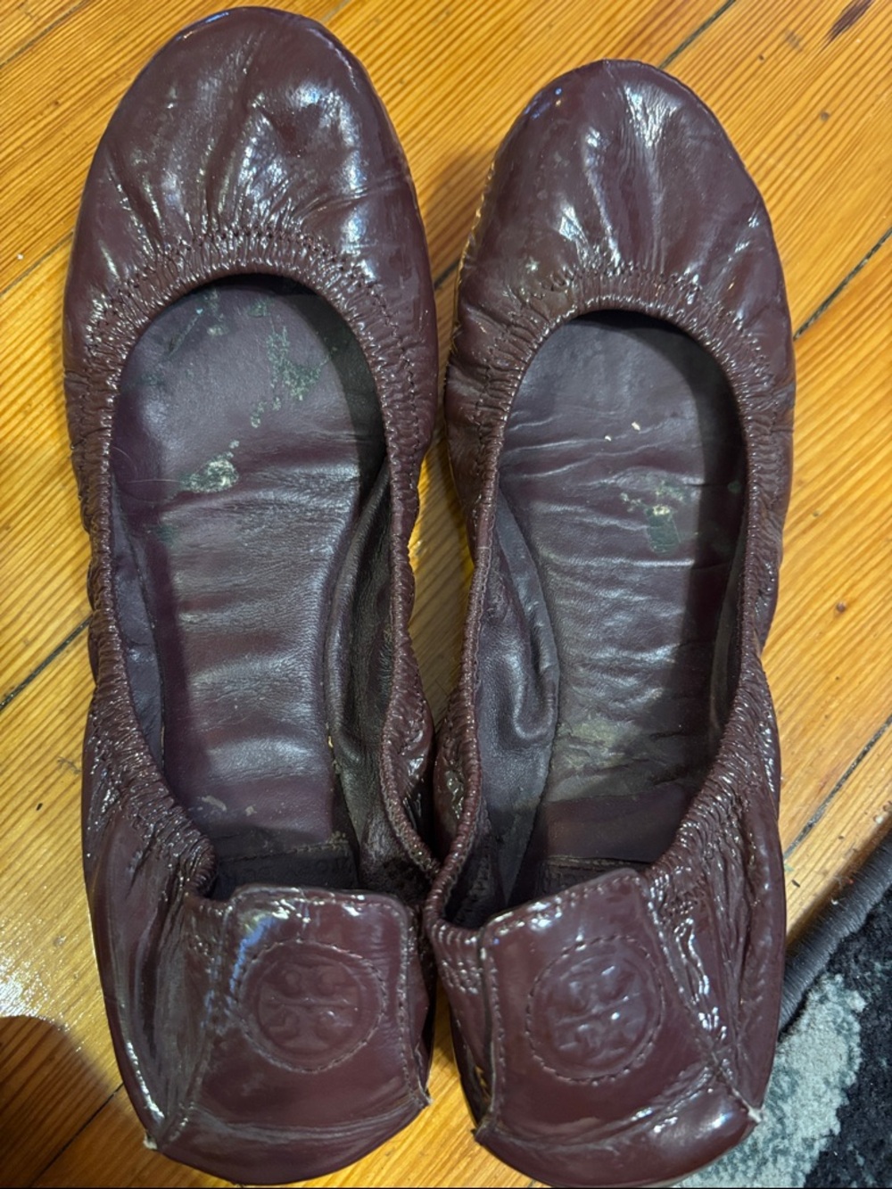 Tory Burch Burgundy Patent Leather Foldable Ballet Flats